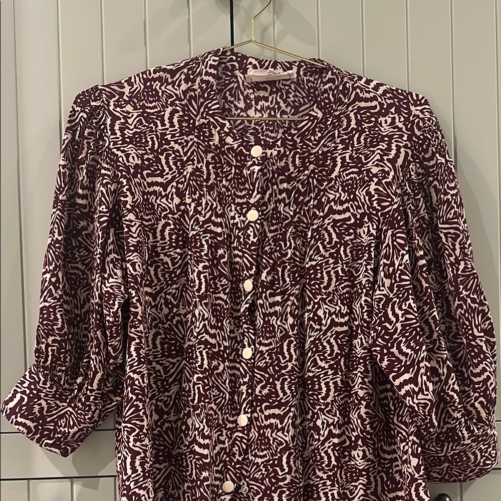 Women's Maroon and White Patterned Top